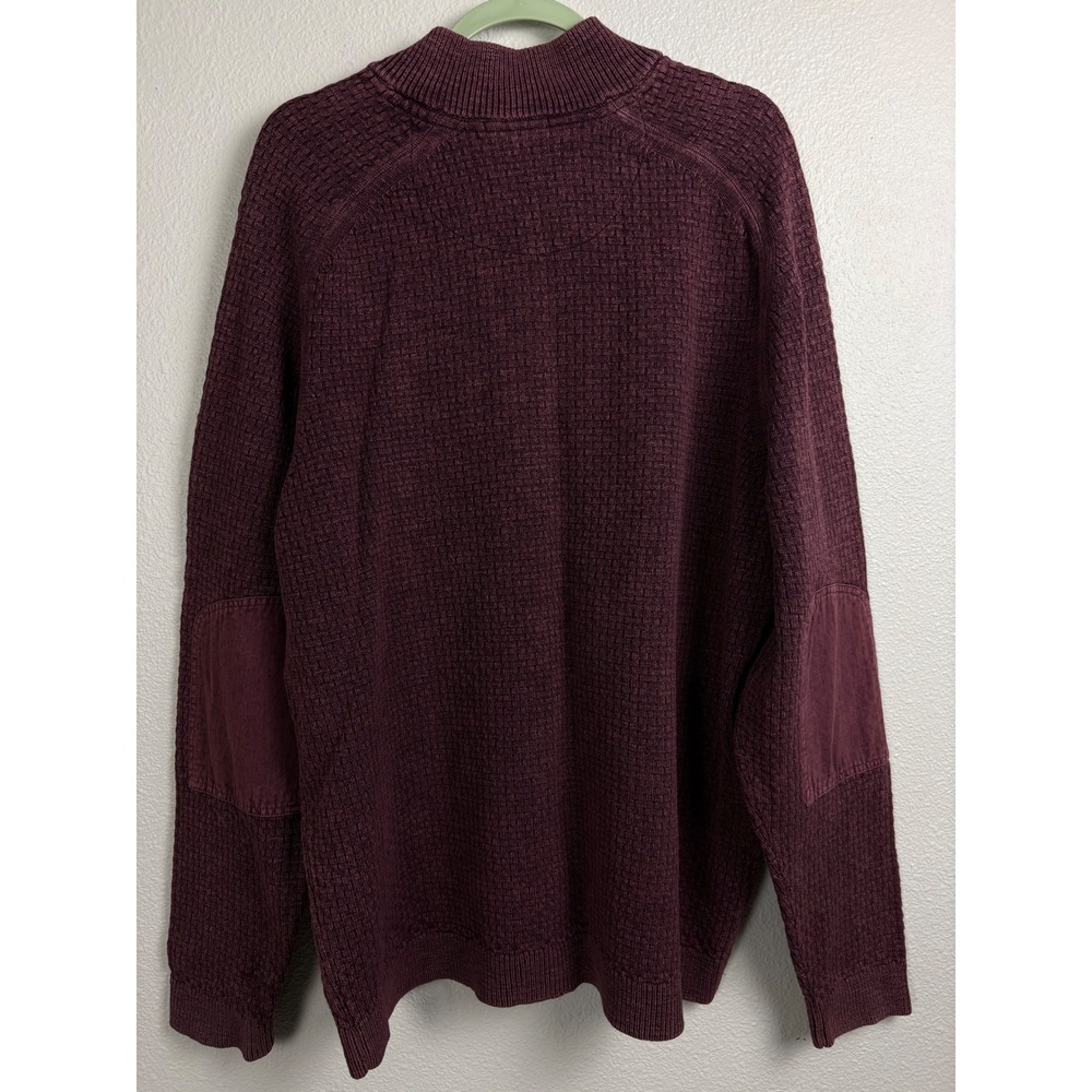 Tommy Bahama Mens XXL Burgundy Waffle Knit Quarter Zip Sweater Elbow Patches - Picture 2 of 10
